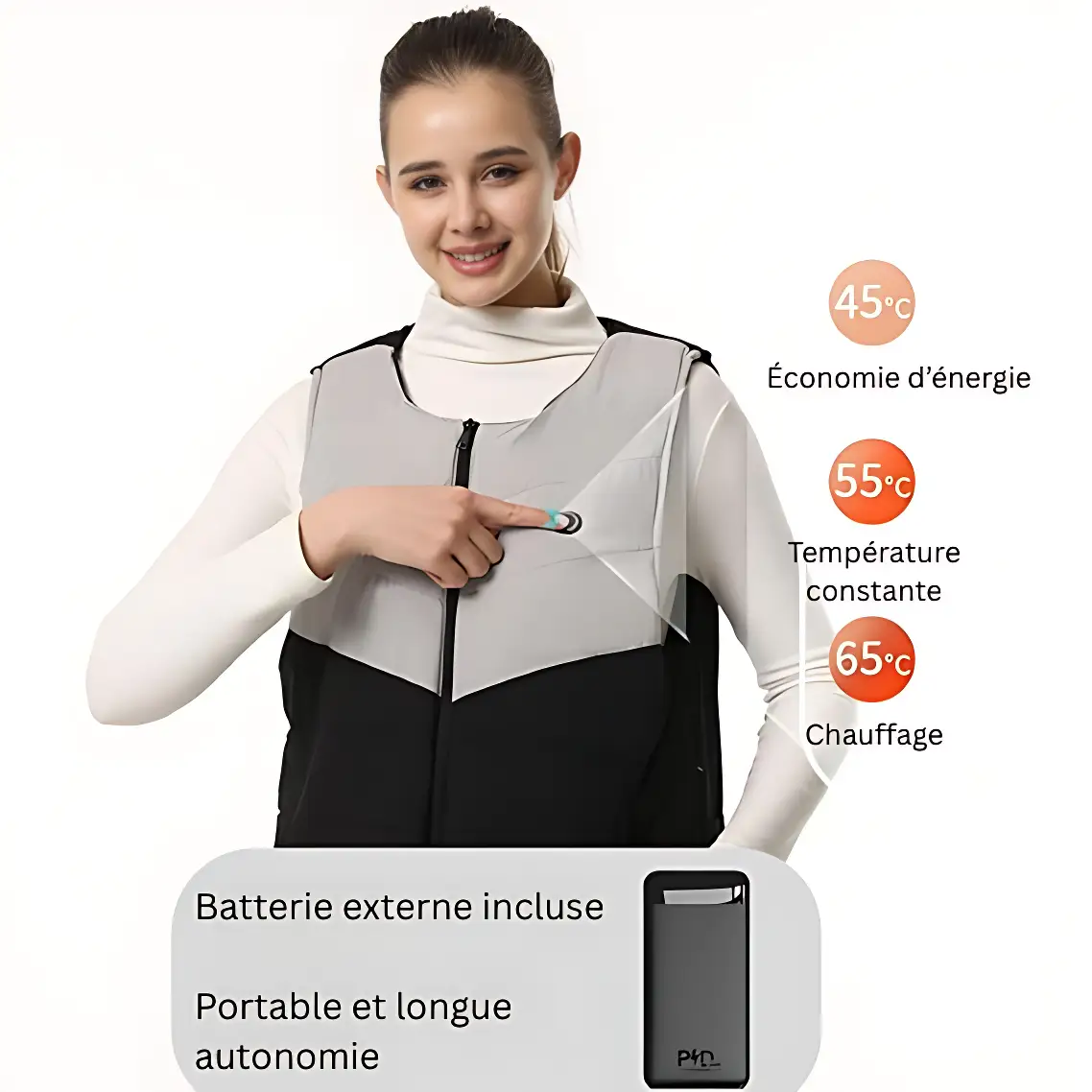 Doudoune gilet chauffante femme grise - Image 5